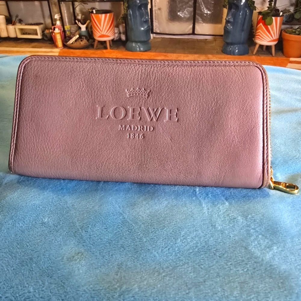 Loewe Heritage Zip Around Wallet Round Zipper Long Mauve Leather